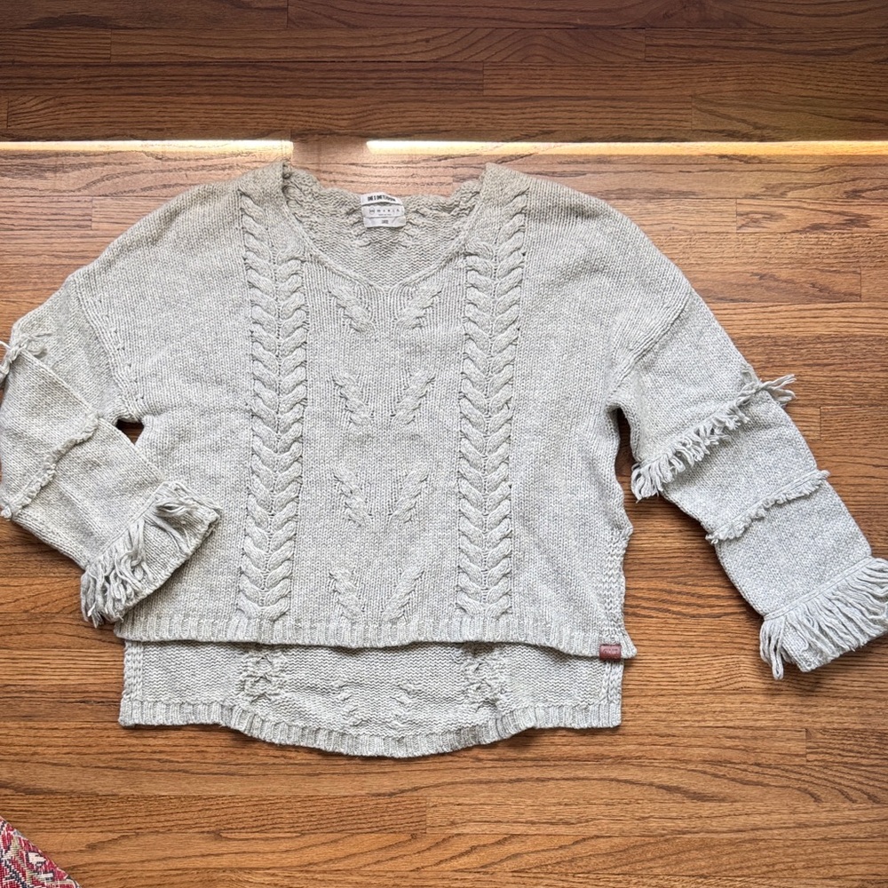 One Teaspoon Cream Cable Knit V-Neck Sweater